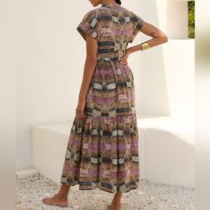 Ros Garden Mumi Midi Dress XL Abstract Woven Plaid Print Summer Resort